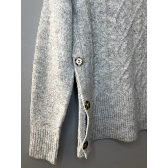 Marled Reunited Gray Knit Crewneck Sweater Large with buttons on sides - Picture 2 of 9